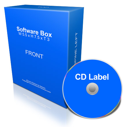 opened top flap software box with CD / DVD ecover actions