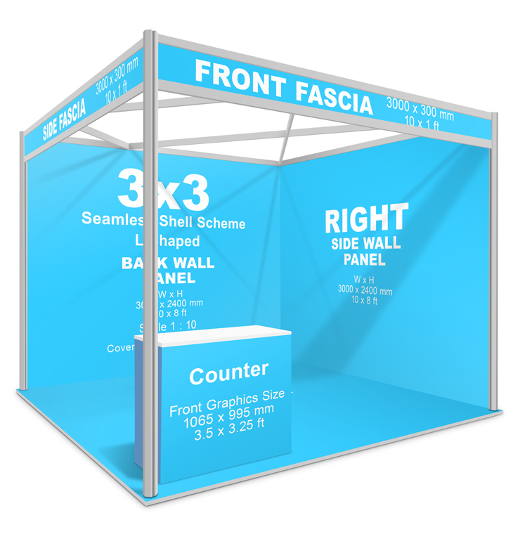 3x3 Shell Scheme Booth Mockup- Seamless with fascia frame