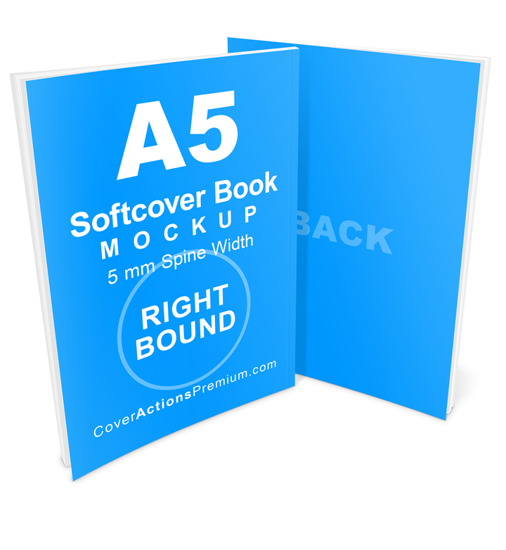 a5 right bound book mockup- slim thin 5mm spine width- front back
